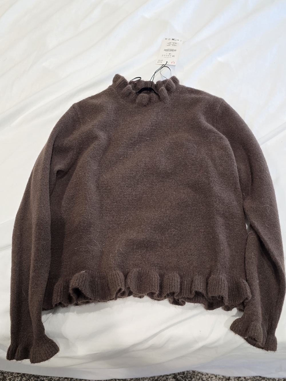 Zara Brown Ruffled Turtleneck Sweater